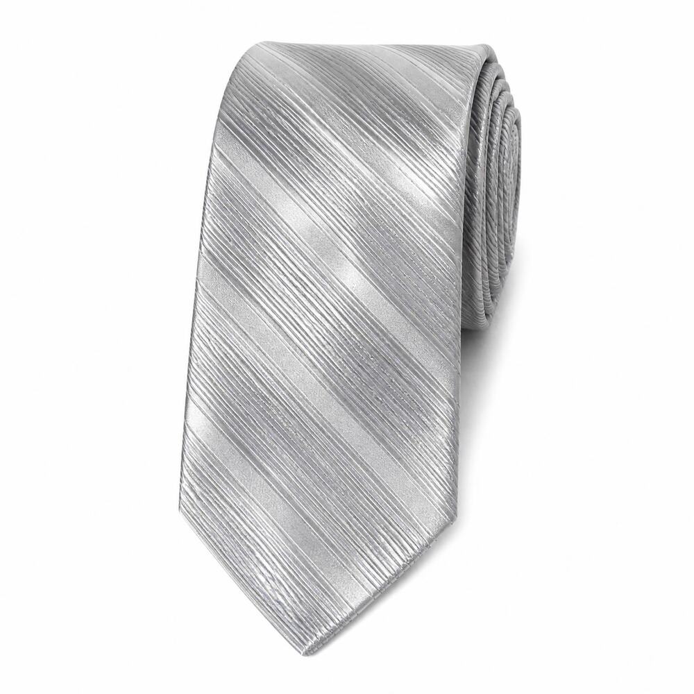 Van Heusen 100% Silk Neck Tie, Silver Striped, Made in China, 4 inches Wide